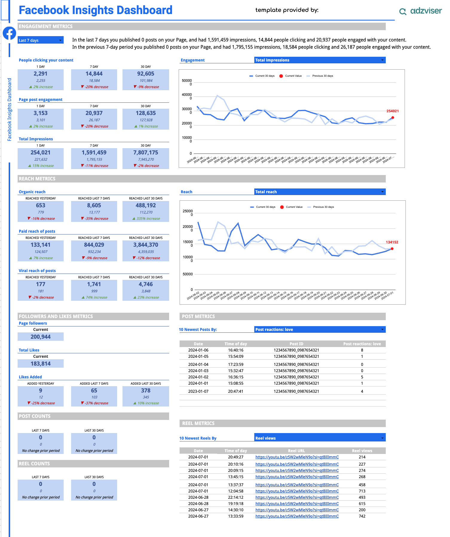Facebook Insights Report Template preview